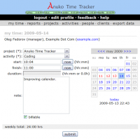 Anuko Time Tracker 1.3.40.871 screenshot. Click to enlarge!