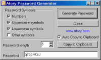 Atory Password Generator 1.2 screenshot. Click to enlarge!
