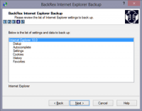 BackRex Internet Explorer Backup 2.8.0.172 screenshot. Click to enlarge!