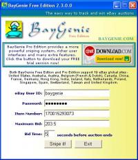 BayGenie eBay Auction Sniper Free 3.3.6.0 screenshot. Click to enlarge!