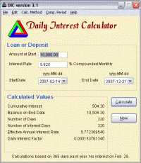 Daily Interest Calculator 3.1 screenshot. Click to enlarge!