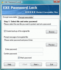 EXE Password Lock 2.01 screenshot. Click to enlarge!