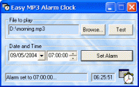Easy MP3 Alarm Clock 1.0 screenshot. Click to enlarge!