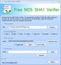 Free MD5 SHA1 Verifier 1.26.24 screenshot. Click to enlarge!
