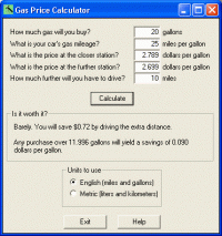 Gas Price Calculator 1.0 screenshot. Click to enlarge!