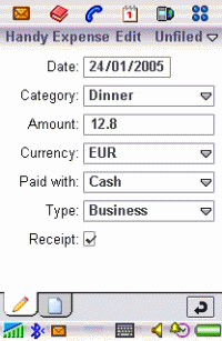 Handy Expense for Sony Ericsson 3.0 screenshot. Click to enlarge!