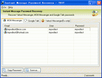 MSN and Google Talk Password Recovery 2.5 screenshot. Click to enlarge!