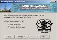 MSU StegoVideo 1.0 screenshot. Click to enlarge!