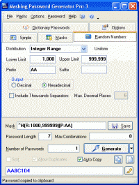 Masking Password Generator Pro 3.0.11.42 screenshot. Click to enlarge!