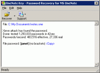 OneNote Password Recovery Key 7.1 screenshot. Click to enlarge!