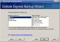 Outlook Express Backup Wizard 1.1 screenshot. Click to enlarge!