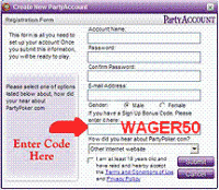 Party Poker Sign up Bonus Code - WAGER50 2.6.84 screenshot. Click to enlarge!