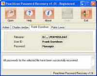 Peachtree Password Recovery 1.0g screenshot. Click to enlarge!