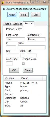 Phonebook Search Assistant 2.0 screenshot. Click to enlarge!