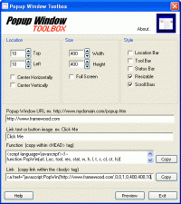 Popup Window Toolbox 1.0.0 screenshot. Click to enlarge!