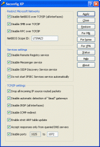 Seconfig XP 1.1 screenshot. Click to enlarge!