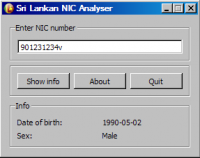 Sri Lankan NIC Analyzer 1.0 screenshot. Click to enlarge!