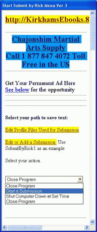 SubmitByRick Freeware Submission Program 4.0 screenshot. Click to enlarge!