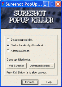 Sureshot PopUp Killer 3.10 screenshot. Click to enlarge!
