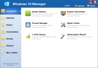 Windows 10 Manager 2.1.1 screenshot. Click to enlarge!